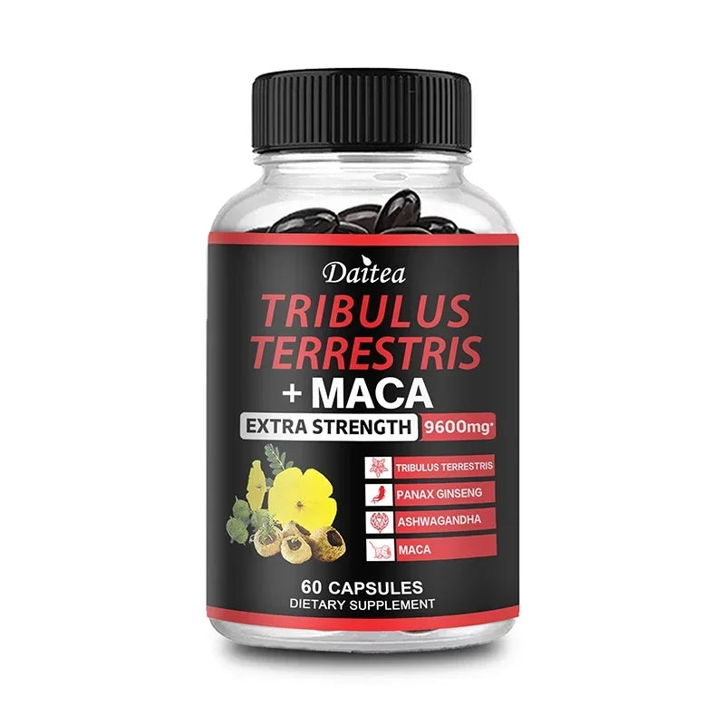 Premium Tribulus Terrestris + Maca, with Ashwagndha, Panax Ginseng, Boost Energy, Mood, Stamina & Performance, for Men & Women