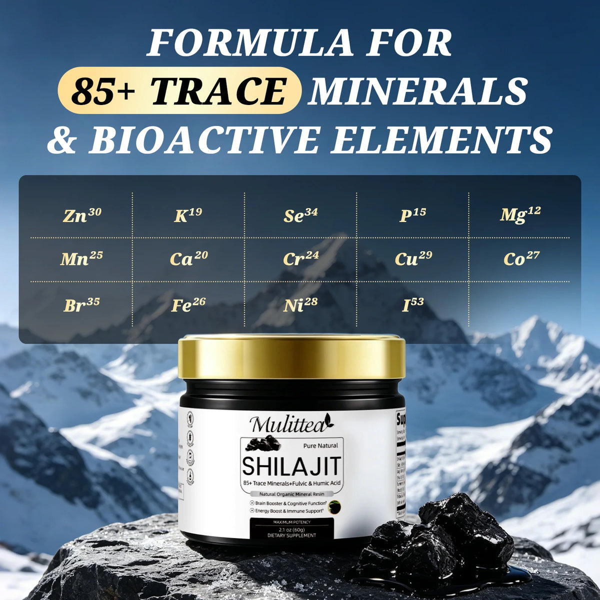 Mulittea High Purity Original Shilajit Mineral Supplements with 85+ Trace Minerals & Fulvic Acid for Man Energy Stamina