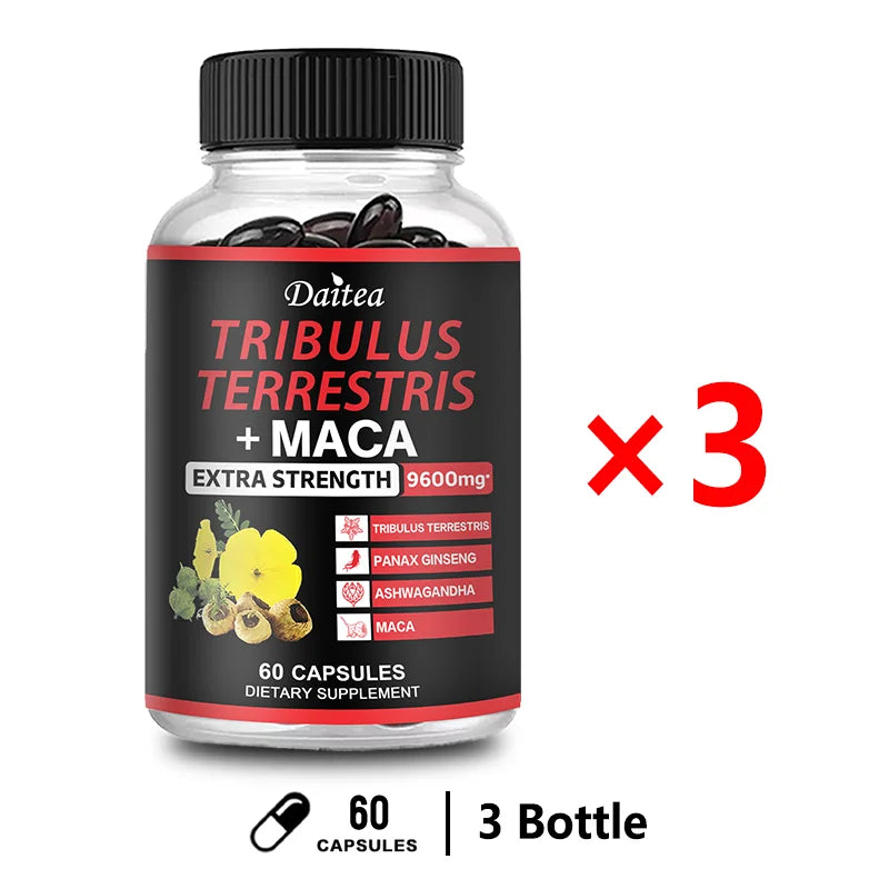 Premium Tribulus Terrestris + Maca, with Ashwagndha, Panax Ginseng, Boost Energy, Mood, Stamina & Performance, for Men & Women