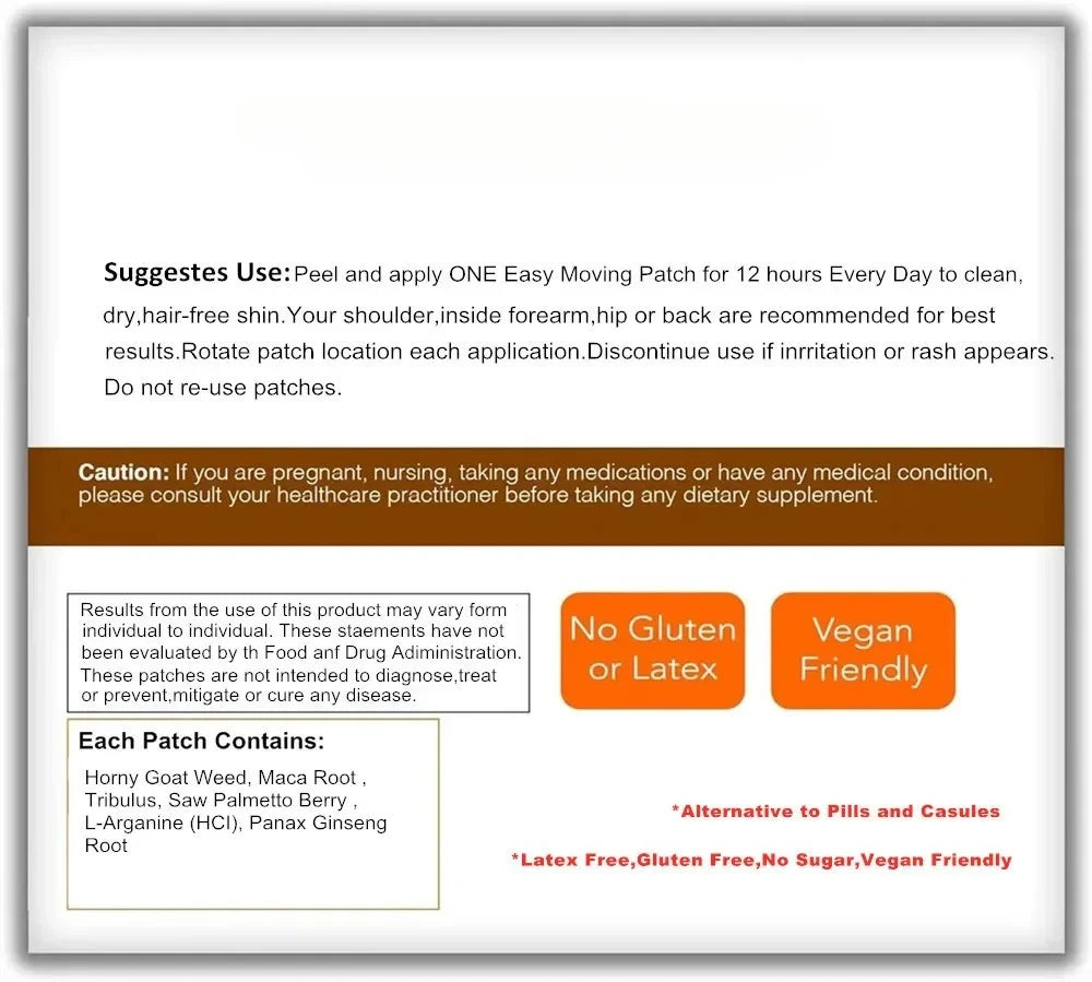 Booster For Men With Horny Goat Weed, Maca Root Transdermal Patches Energy Stamina Strength 30 Patches