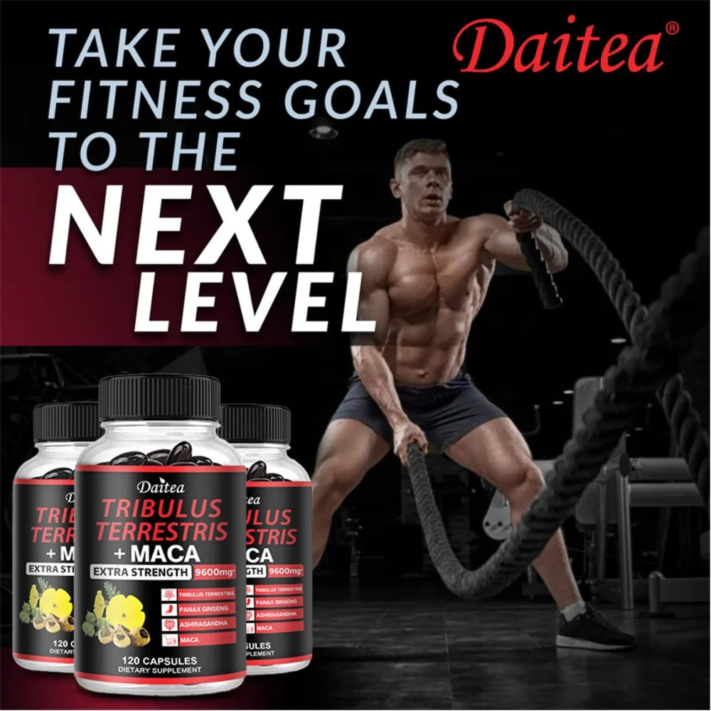 Premium Tribulus Terrestris + Maca, with Ashwagndha, Panax Ginseng, Boost Energy, Mood, Stamina & Performance, for Men & Women