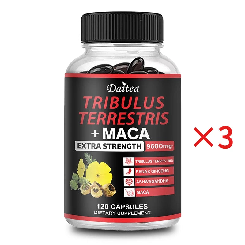 Premium Tribulus Terrestris + Maca, with Ashwagndha, Panax Ginseng, Boost Energy, Mood, Stamina & Performance, for Men & Women