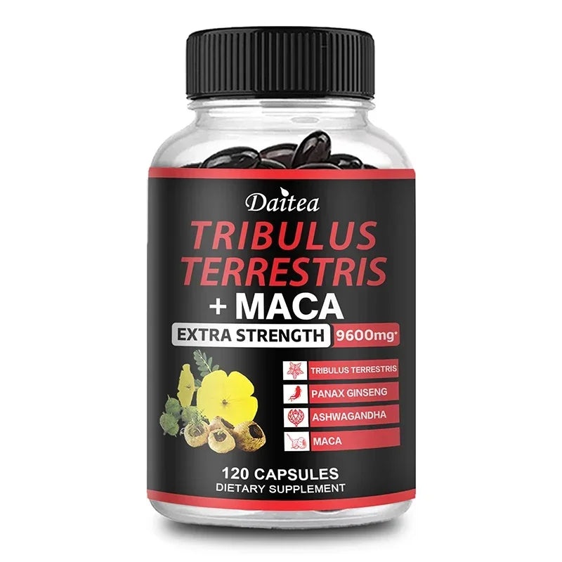 Premium Tribulus Terrestris + Maca, with Ashwagndha, Panax Ginseng, Boost Energy, Mood, Stamina & Performance, for Men & Women