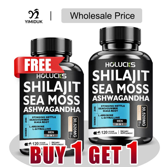 Pure Himalayan Shilajit & Wild Irish Sea Moss Capsules (102 Minerals & Fulvic Acid)