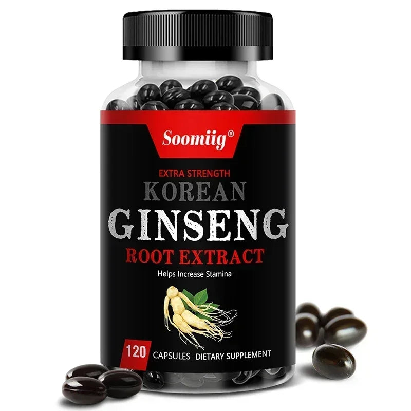 Strong Korean Ginseng 120 Vegetarian Capsules Energy, Stamina & Focus + Memory & Mental Performance for Men and Women