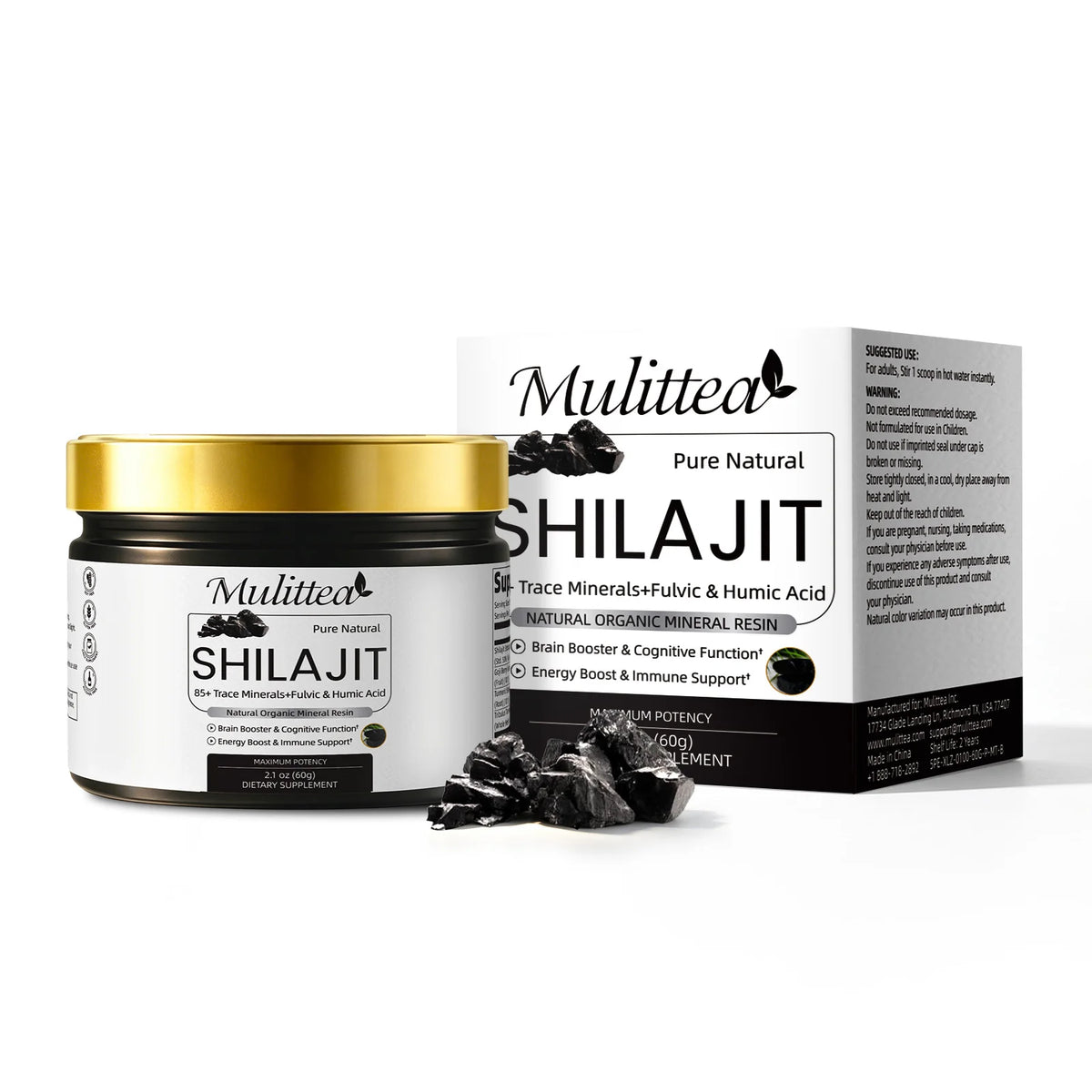 Mulittea High Purity Original Shilajit Mineral Supplements with 85+ Trace Minerals & Fulvic Acid for Man Energy Stamina