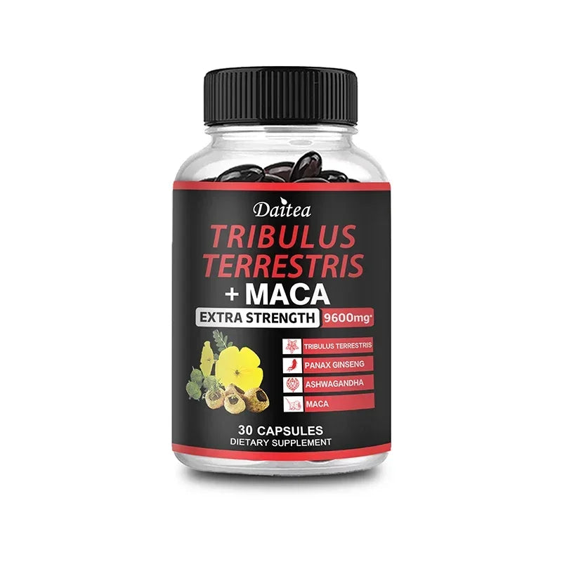 Premium Tribulus Terrestris + Maca, with Ashwagndha, Panax Ginseng, Boost Energy, Mood, Stamina & Performance, for Men & Women