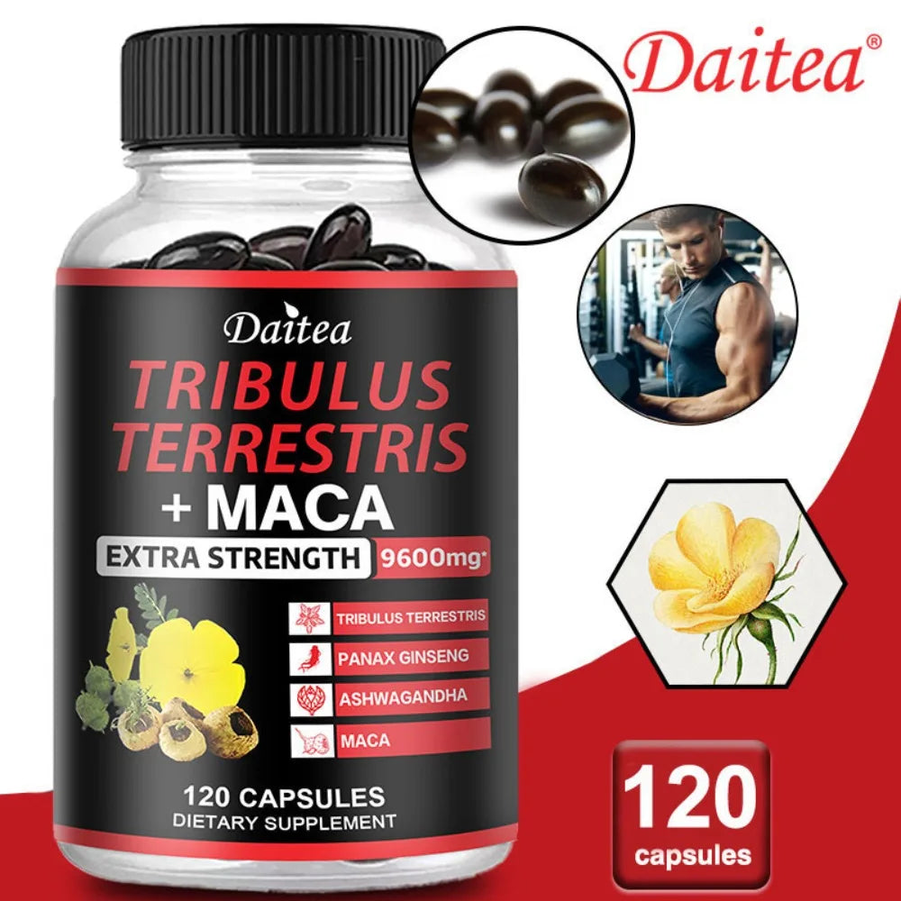Premium Tribulus Terrestris + Maca, with Ashwagndha, Panax Ginseng, Boost Energy, Mood, Stamina & Performance, for Men & Women